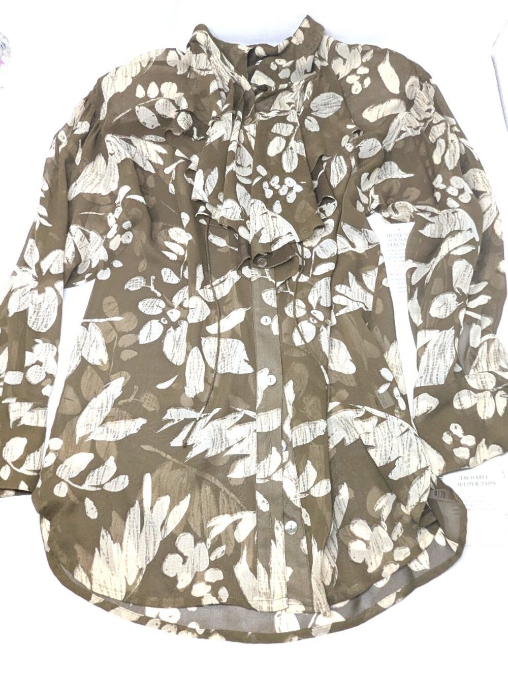 VTG Dana Buchman Silk Chiffon Poet Blouse Sz 6 Brown Floral Sheer NWT $178